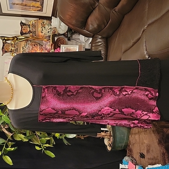 Creation Long Top S 3/4 Sleeves Pink and Black - Picture 2 of 9